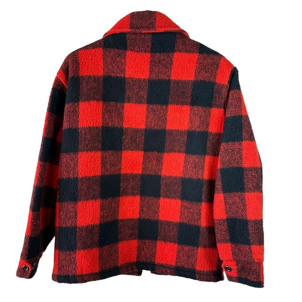 Vintage Melton Buffalo Plaid Wool Jacket Red Black Zip Hunting Coat Men’s L - Picture 5 of 6